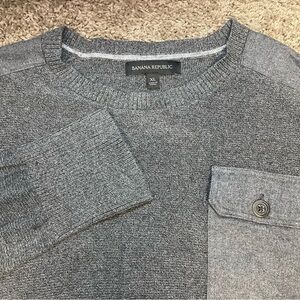 Banana Republic crewneck sweater XL pocket lightweight men’s gray preppy knit‎